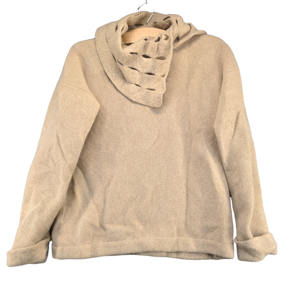I.B. Diffusion Women's Pullover Knit Sweater Tan Medium Long Sleeve Lambswool - Picture 1 of 11